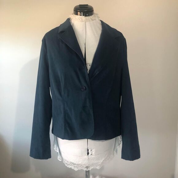 Cato Jackets & Blazers - EUC XL Cato Blazer Womens Blue button front suede feeling embroidered back C3700